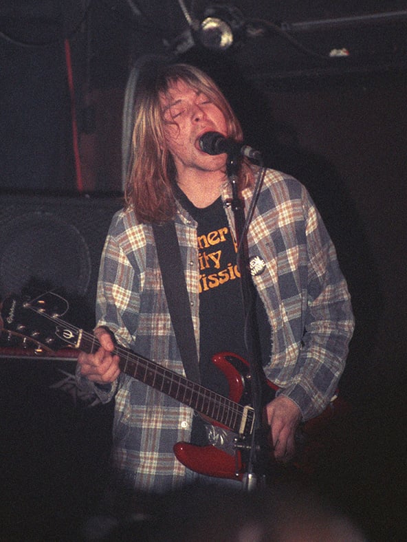 Nirvana Kurt Cobain Wearing Flannel Shirt