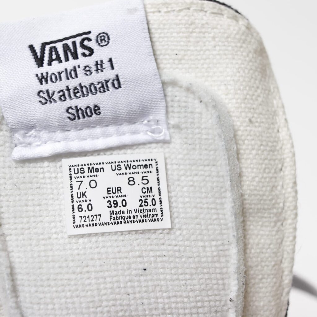 Original Vans Shoe Size Tag
